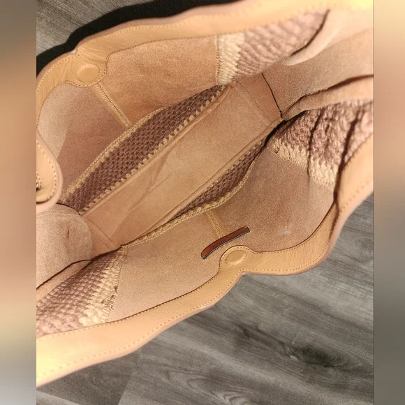 HOBO‎ Daisy Brown Crochet 100% Cow Leather Cotton Shoulder V Bag - Picture 6 of 10